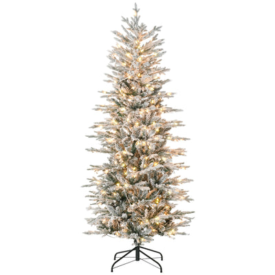 HOMCOM 6ft Tall Prelit Artificial Christmas Tree Holiday Decor With 636 Snow Flocked Branches