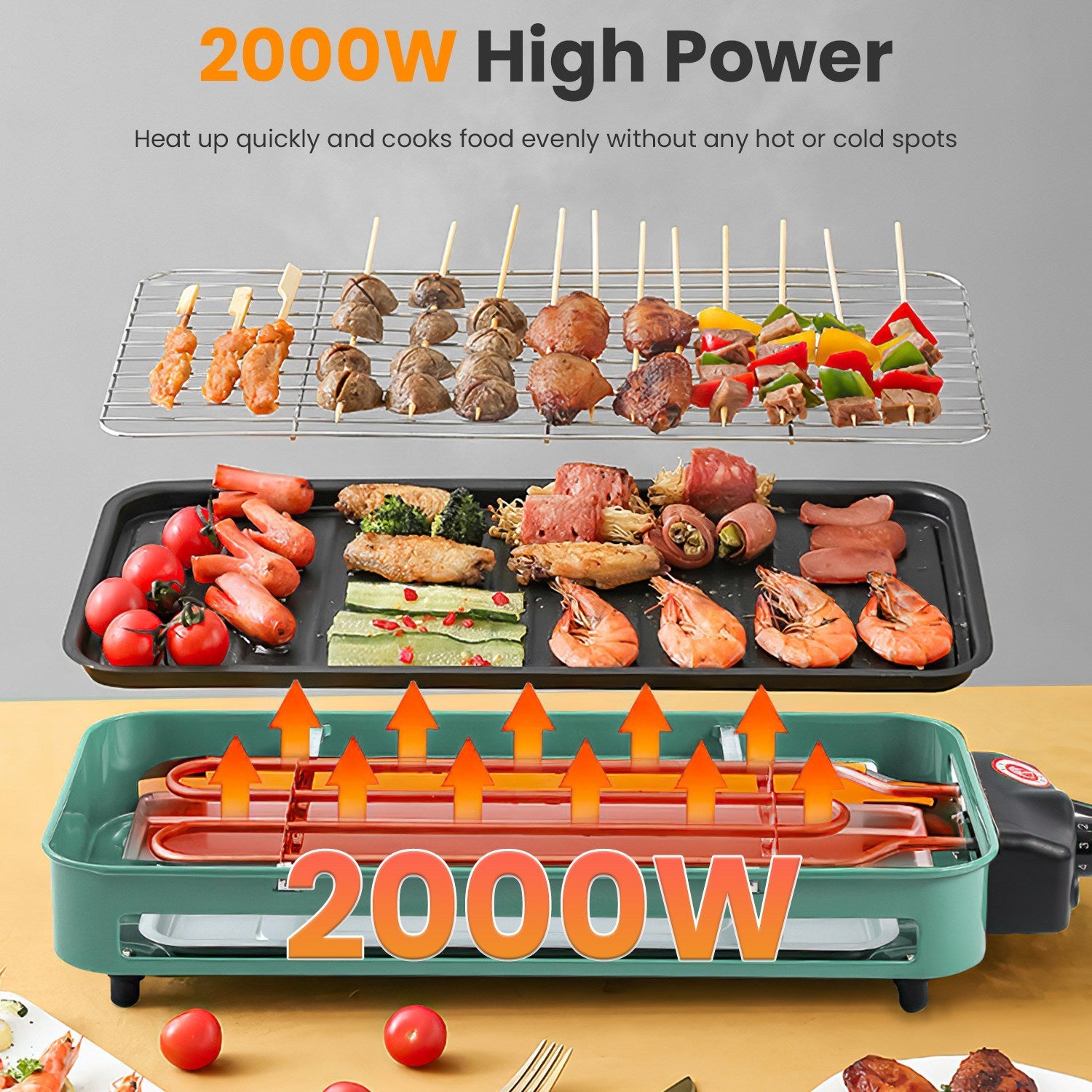 1Pc 2000W Electric Indoor Grill 2 In 1 Electric BBQ Gill