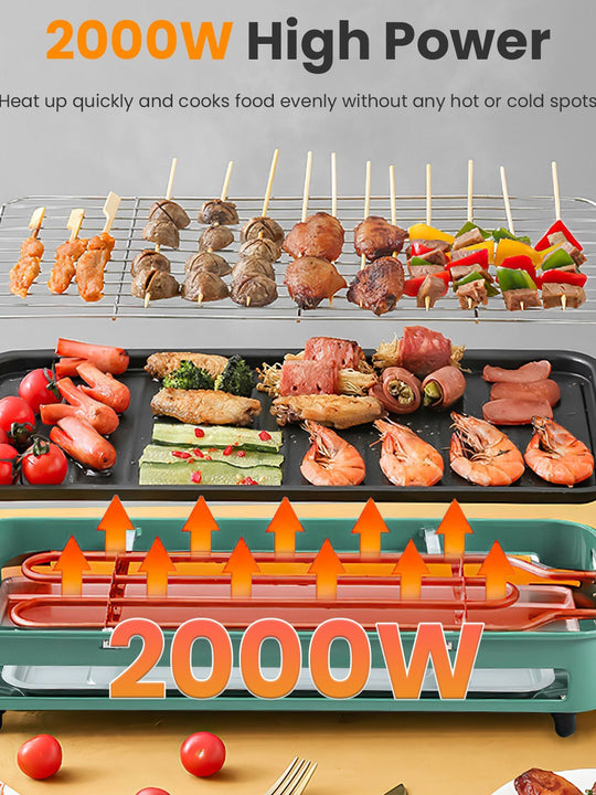 1Pc 2000W Electric Indoor Grill 2 In 1 Electric BBQ Gill