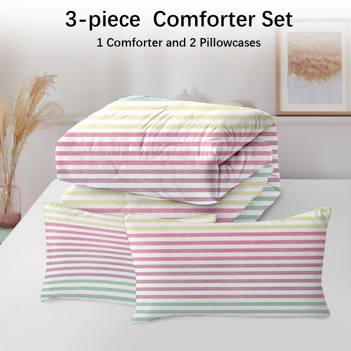 Striped Comforter Set Full Size, Rainbow Comforter Bedding Set