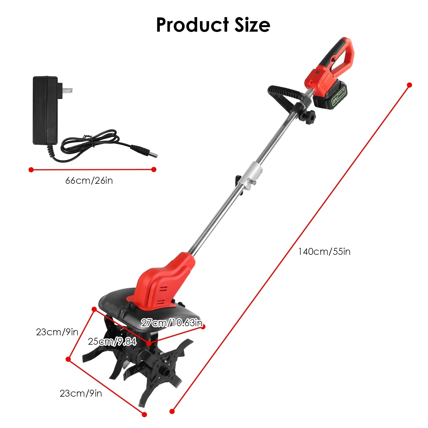 1Pc 21V Electric Cordless Tiller Cultivator Powered Garden Tiller