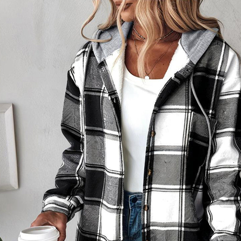 Women's Plaid Hoodie Long Sleeve Jacket
