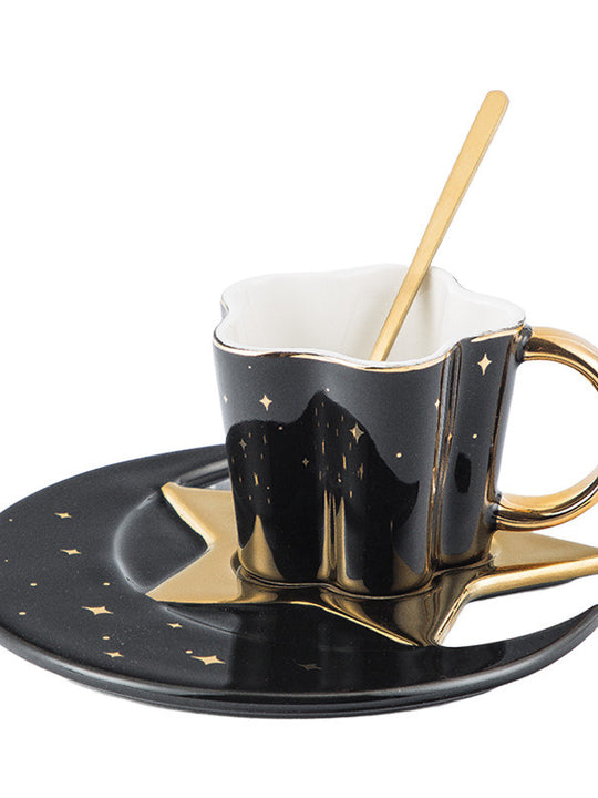 Creative Ceramic Cup With Star And Moon Saucer