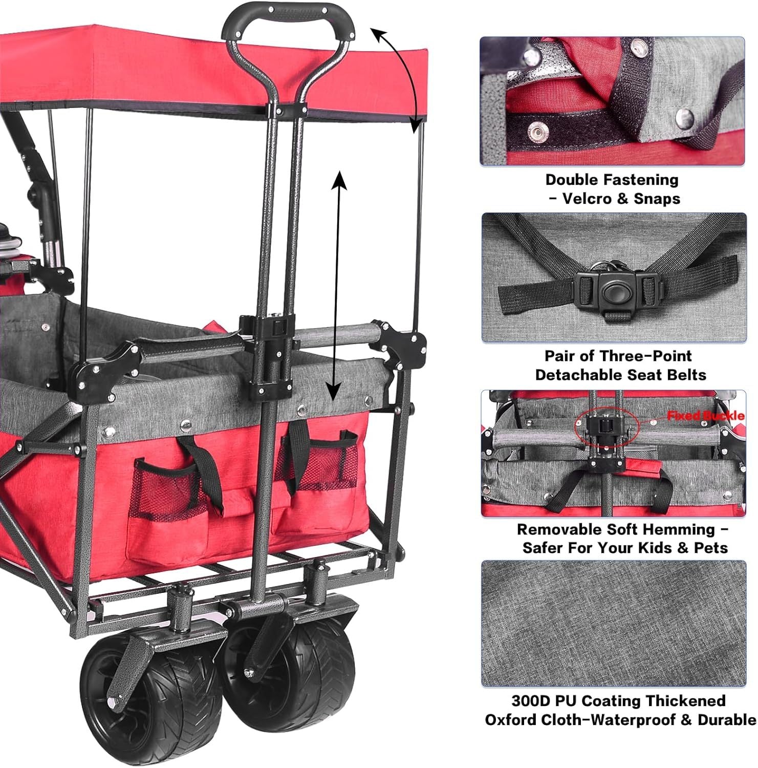 Collapsible Wagon 140L Wagons Carts Foldable With Removable Canopy