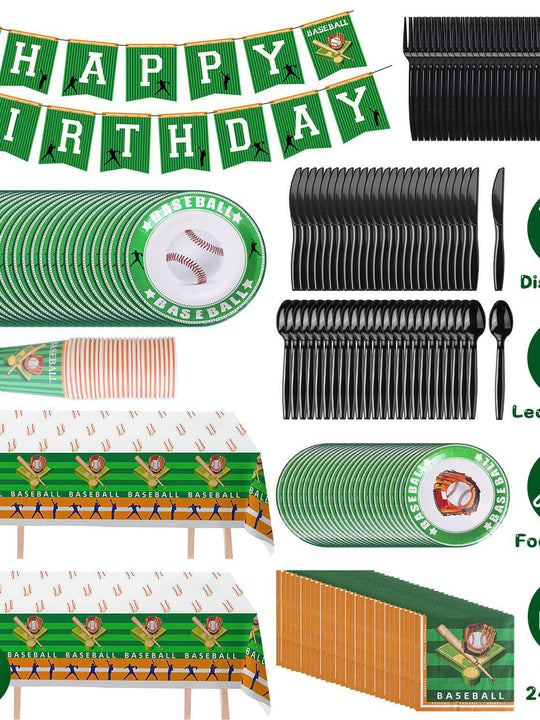 171Pcs Baseball Party Supplies Kit Baseball Birthday Party Disposable Dinnerware Set