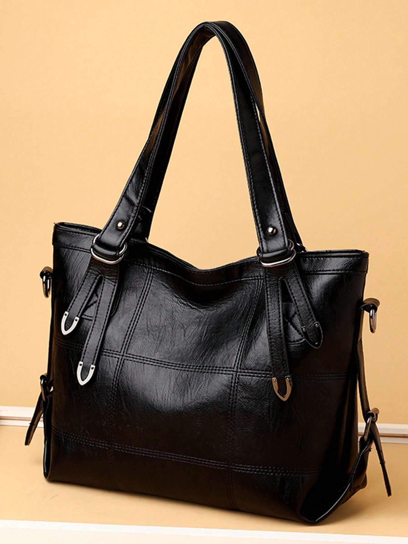 Minimalist Tote Bag Double Handle Solid Color Large Capacity