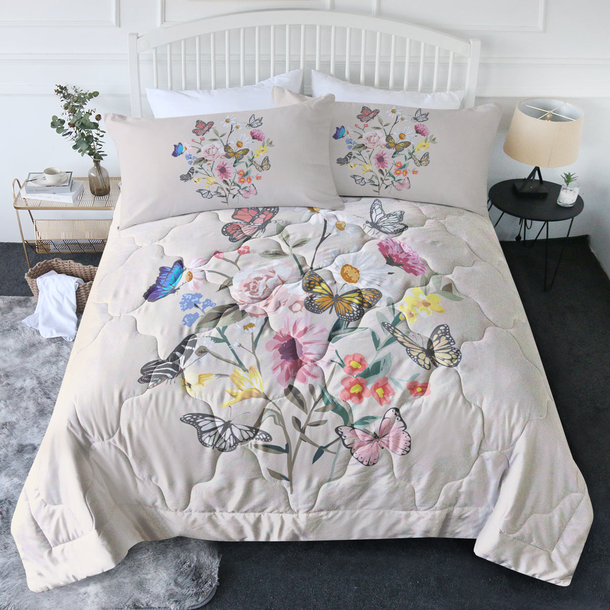 Butterfly Flower Comforter Light Pink Bedding Sets