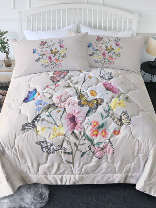 Butterfly Flower Comforter Light Pink Bedding Sets