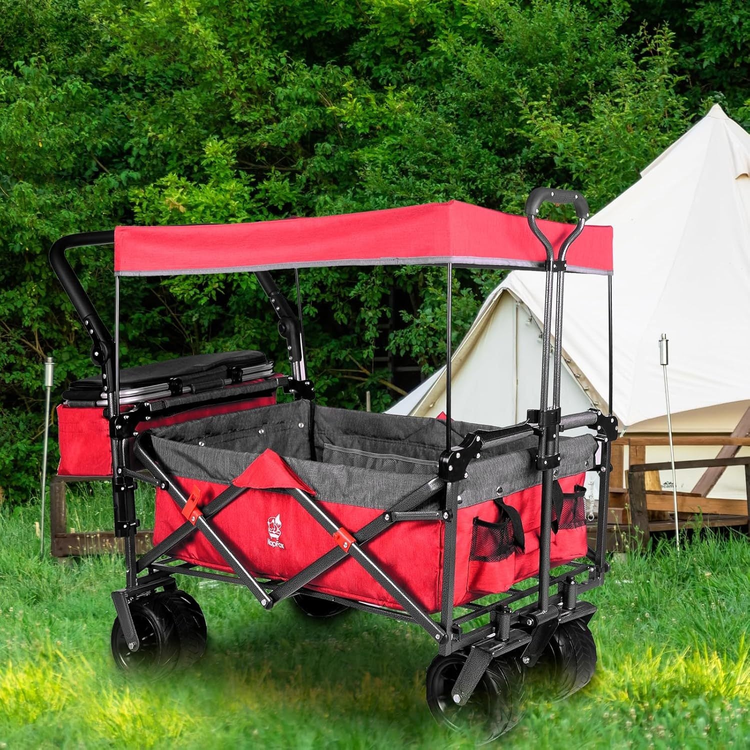 Collapsible Wagon 140L Wagons Carts Foldable With Removable Canopy