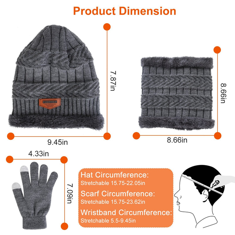 3Pcs Winter Knitted Hat Scarf Gloves Winter