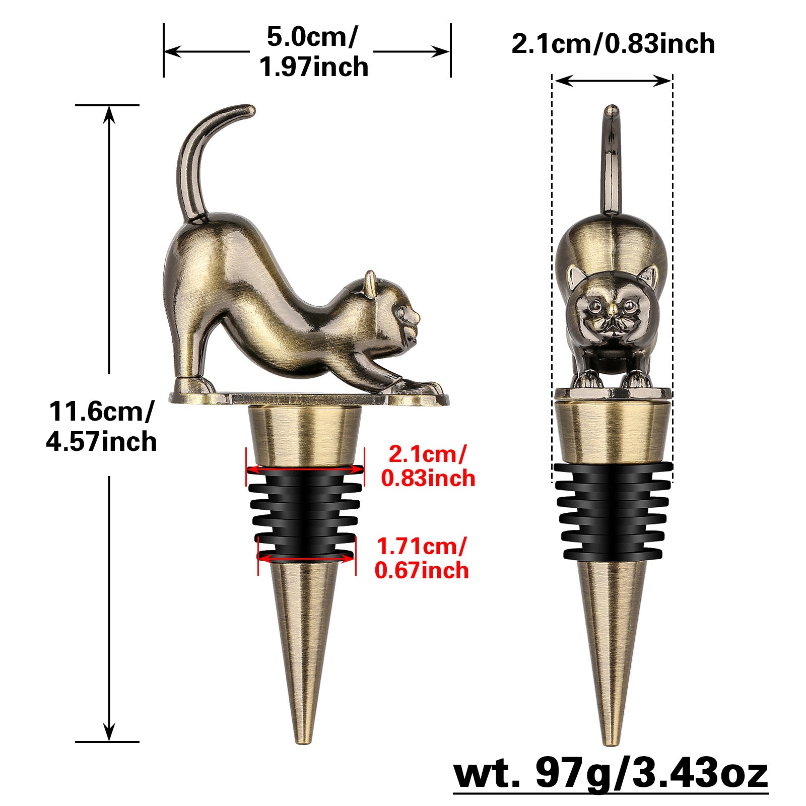 Elegant Upturned Cat Shaped Red Wine Stopper Set With Metallic Luster Bottle Stopper Gift Box