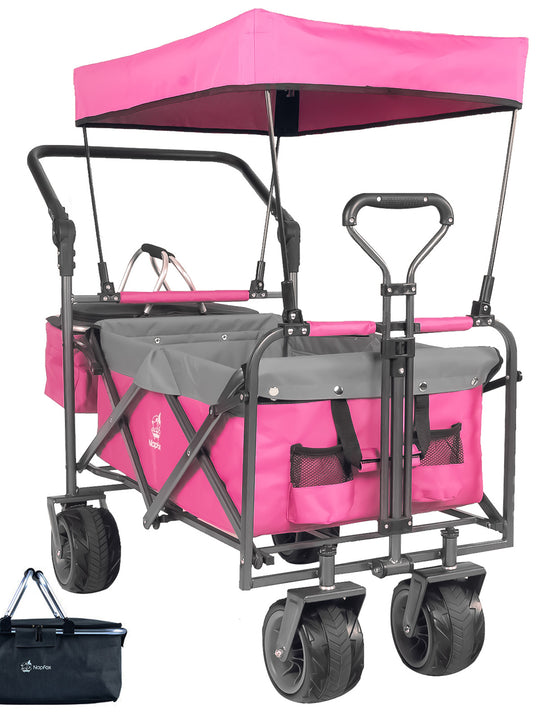 Collapsible Wagon 140L Wagons Carts Foldable with Removable Canopy