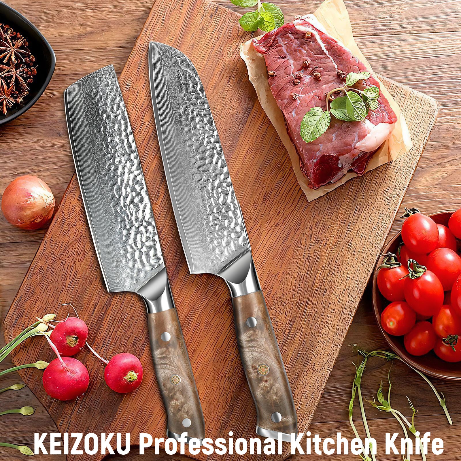 Damascus Chef Knife, 10Cr15MOV Japanese Kitchen Knives Set With Full Tang G10 Handle
