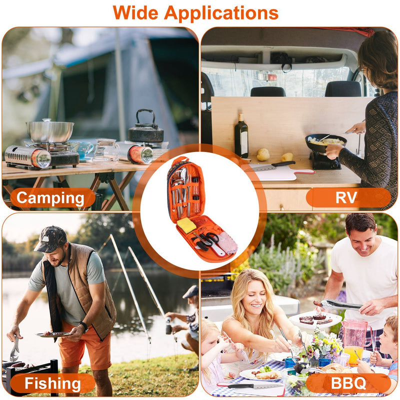 19Pcs Camping Cooking Utensil Kit Portable Picnic Cookware