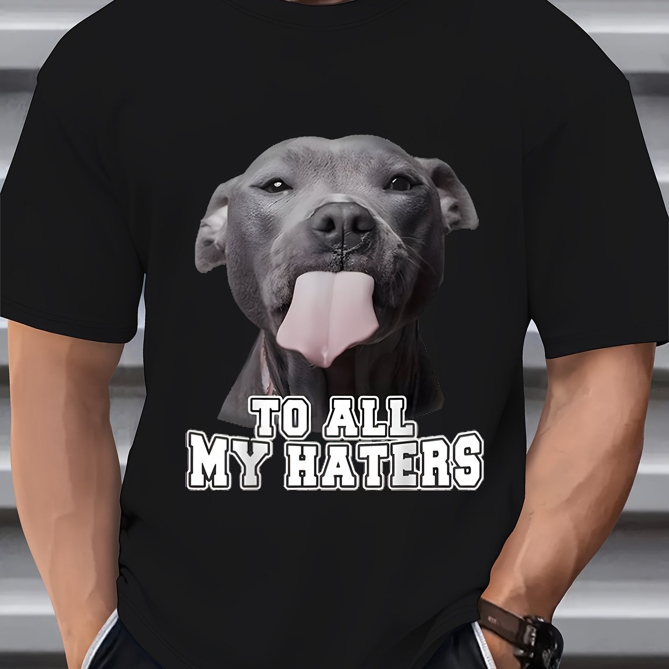 Men's Dog Print T-shirt, Casual Short Sleeved Round Neck T-shirt