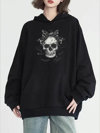 Halloween Skull Graphic Kangaroo Pocket Hoodie