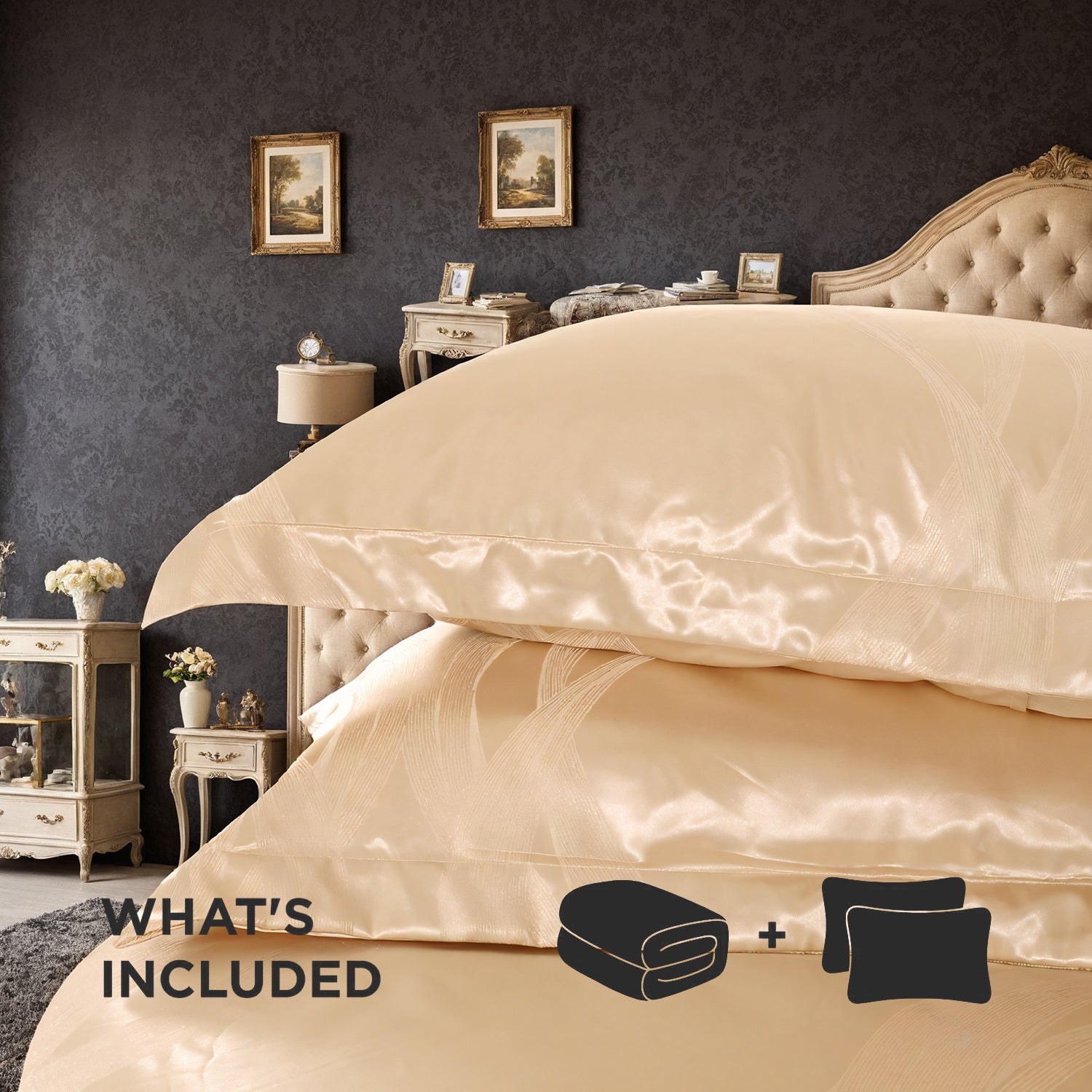 Luxurious Satin Microfiber Bedding Set Double-sided Jacquard Pattern