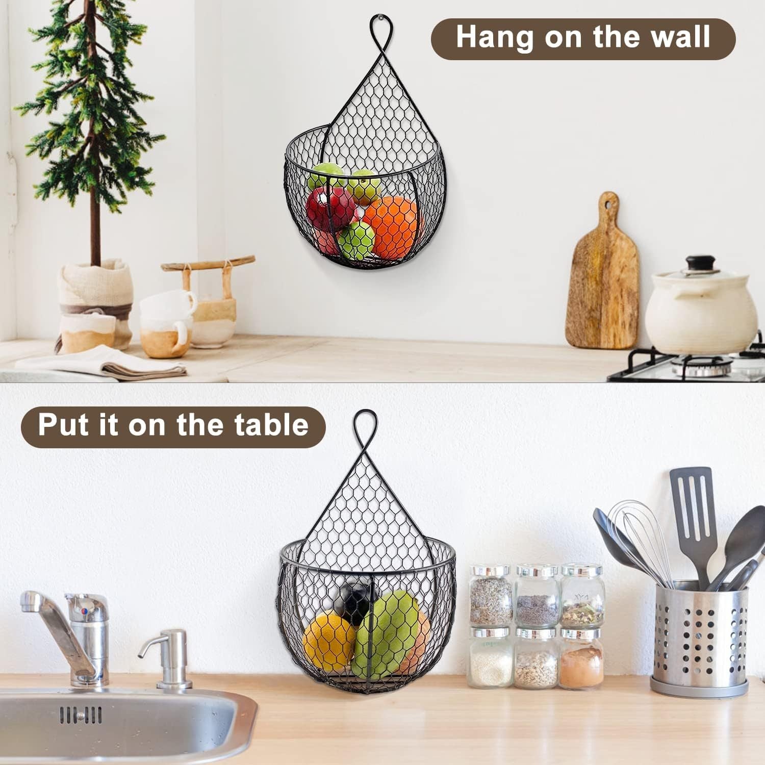 Set Of 3Metal Fruit And Vegetable Storage Hanging Basket Wall Mounted