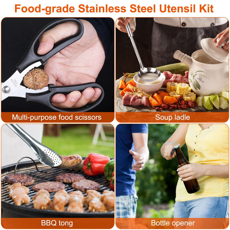 19Pcs Camping Cooking Utensil Kit Portable Picnic Cookware