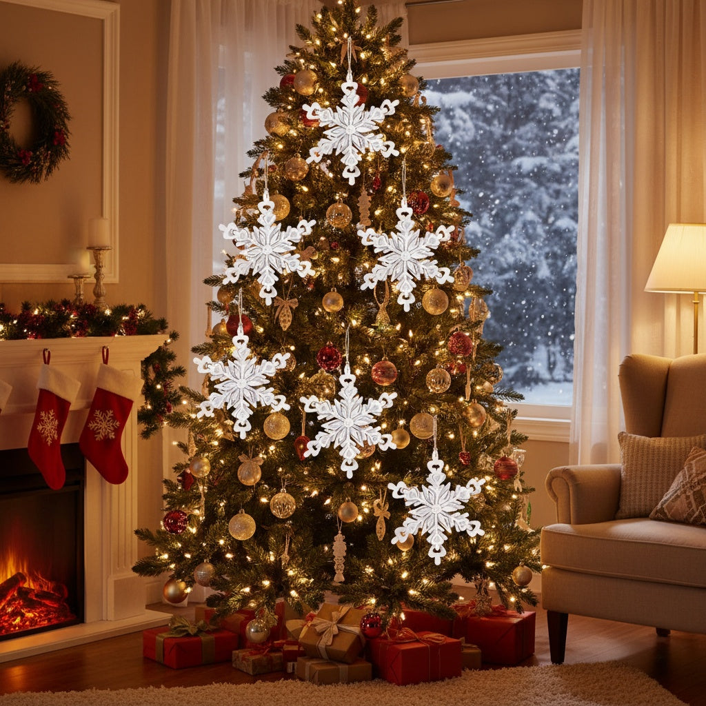 6PCS Set Iron Snowflake Christmas Tree Hanging Ornaments 6.3x1.8x6.7