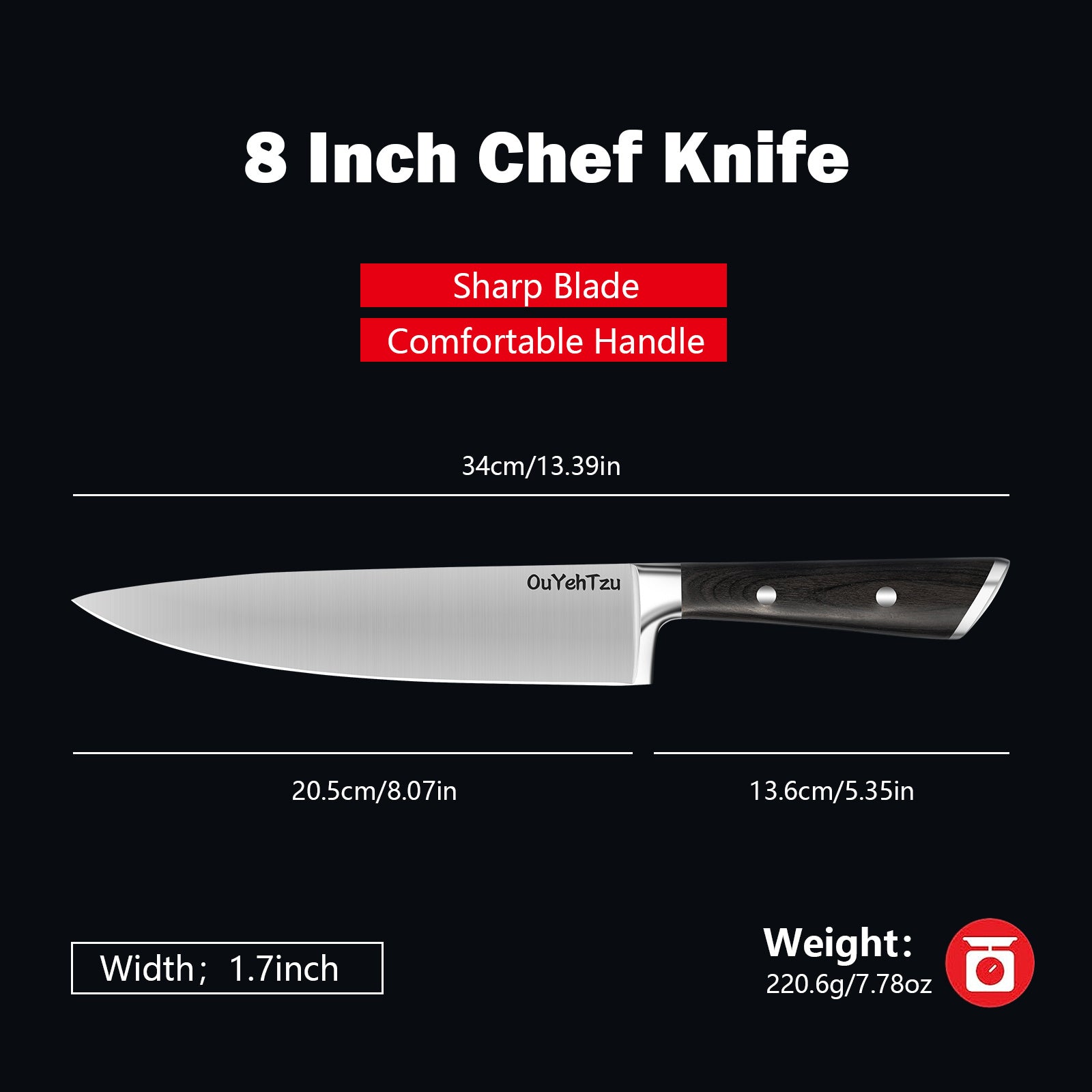 8 Inch Chef Knife, Sharp Japanese High Carbon Steel Kitchen Knives