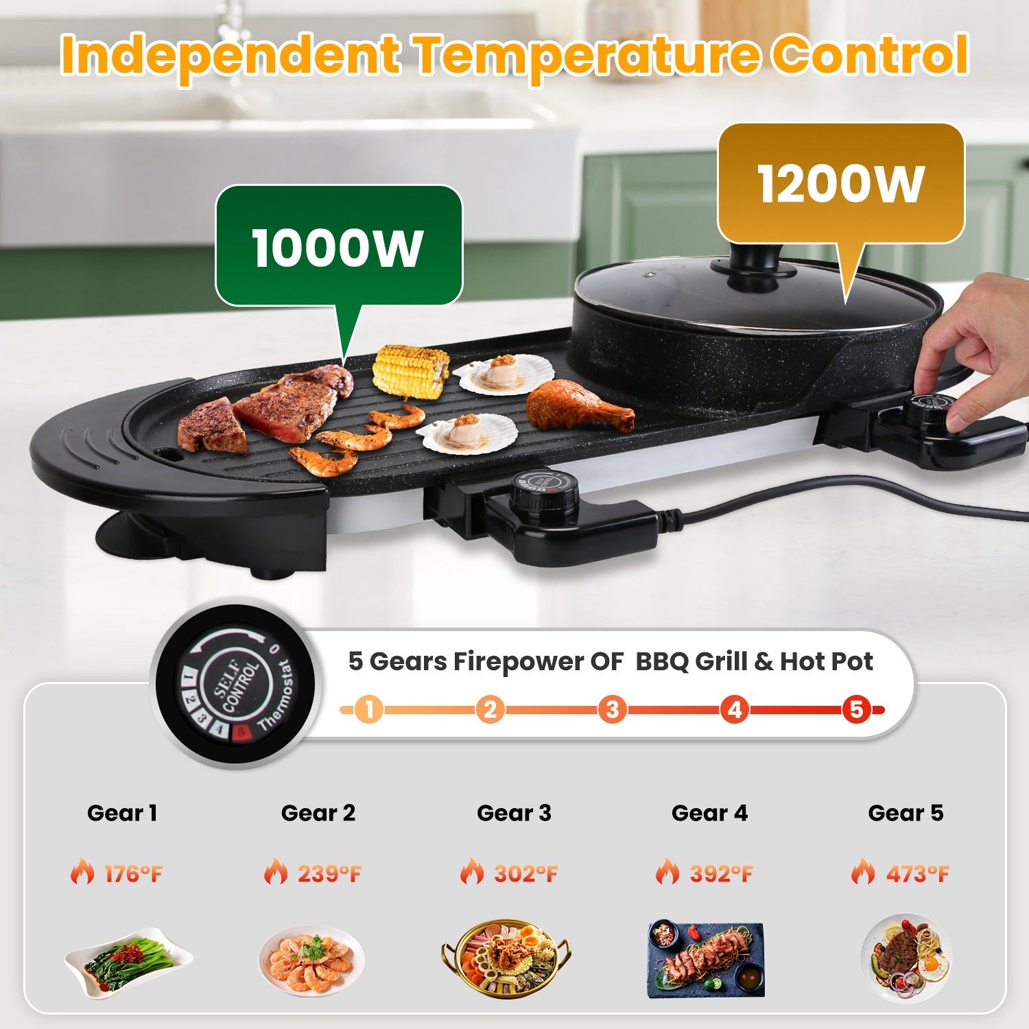 2200W  2 In 1 Electric Hot Pot With BBQ Grill Cooker
