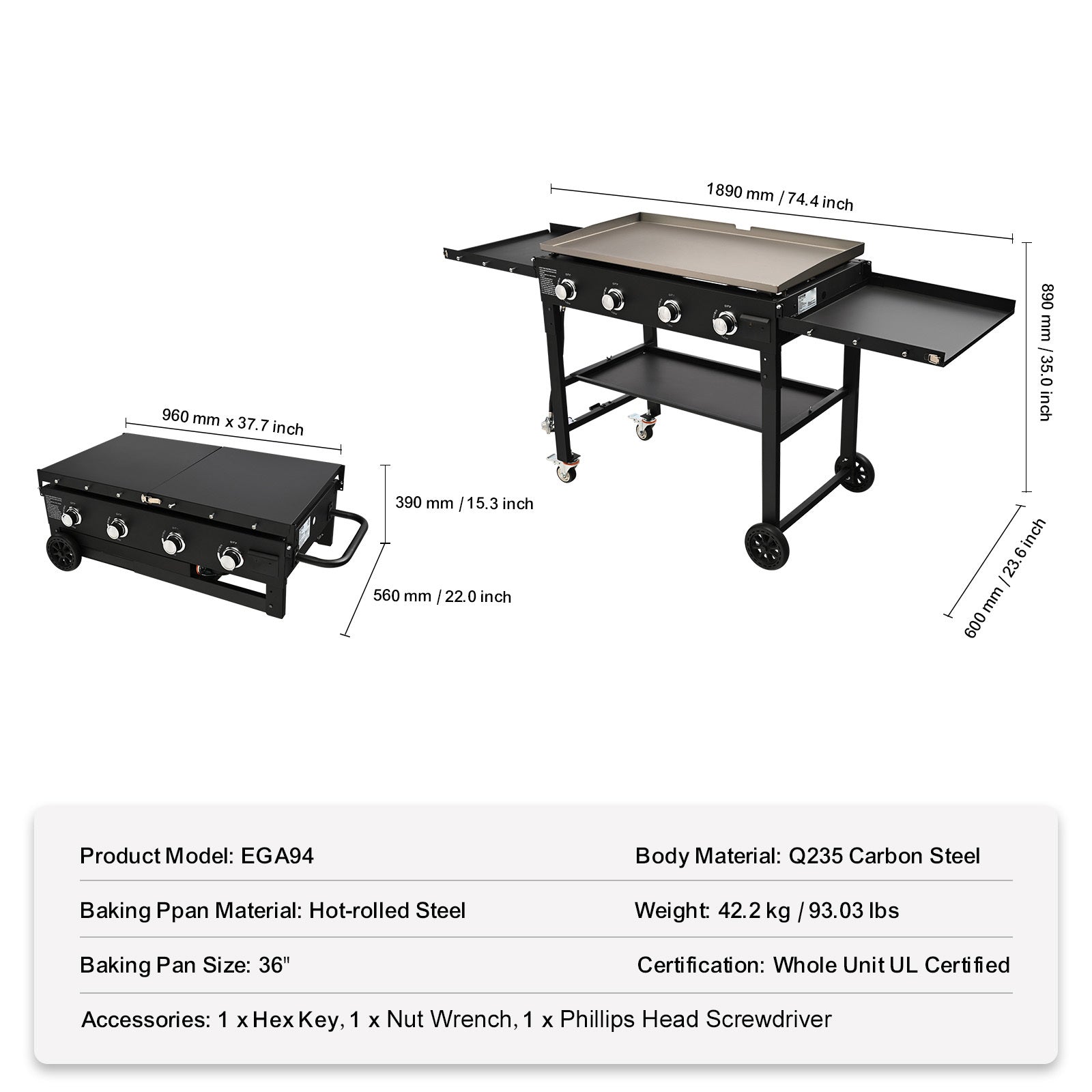 Commercial Griddle On Cart, 36' Heavy Duty Manual Flat Top Griddle