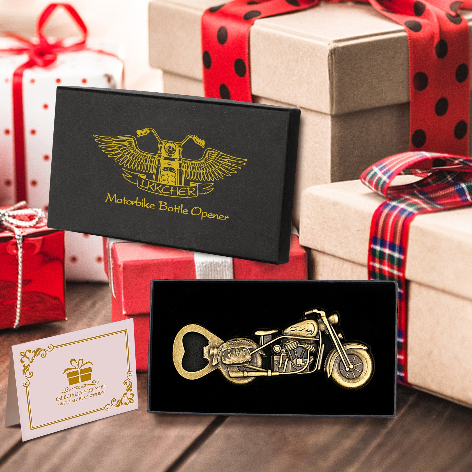 Old Style Motorcycle Beer Bottle Opener Black Gift Box With Greeting Card