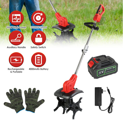 1Pc 21V Electric Cordless Tiller Cultivator Powered Garden Tiller