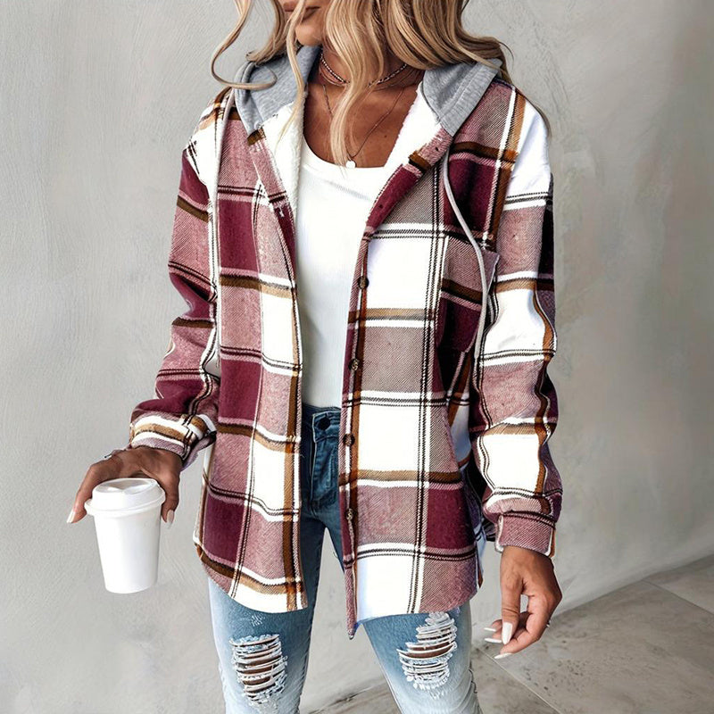 Women's Plaid Hoodie Long Sleeve Jacket