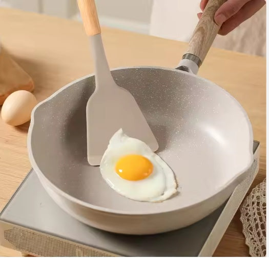 Non-Stick Silicon 12 Pcs Heat Resistant Wooden Handle Kitchen Cooking Utensils Set, Khaki Color