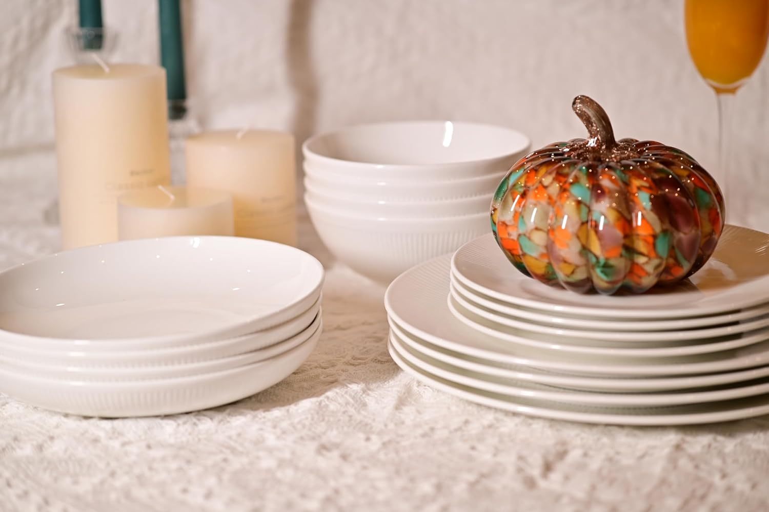 Dandilion Bone China Dinnerware Set, 16 Pieces, Service For 4, Plates, Dishes, Bowls Set