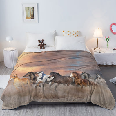 3D Horse Printed Flannel Throw Blanket