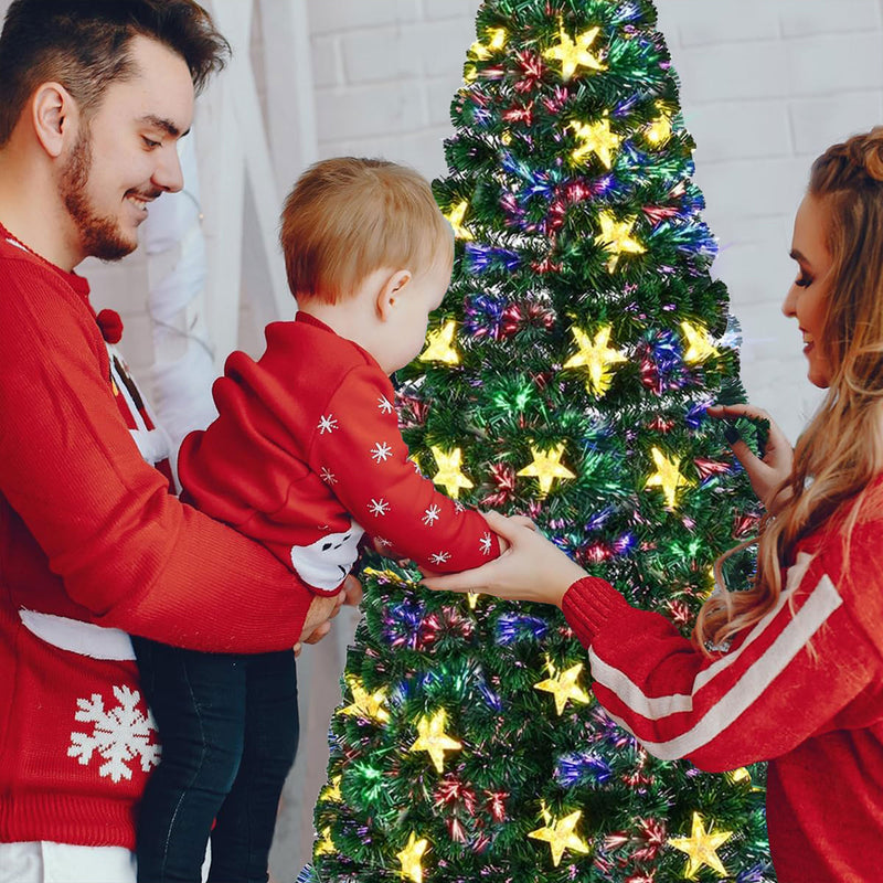 6FT Pre-lit Fiber Optic Christmas Tree With Large Stars, Artificial Chritsmas Tree