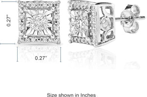 Diamond Stud Earrings For Women Sterling Silver Halo I-J Color, I2 I3 Clarity Metal Diamond Metal Diamond