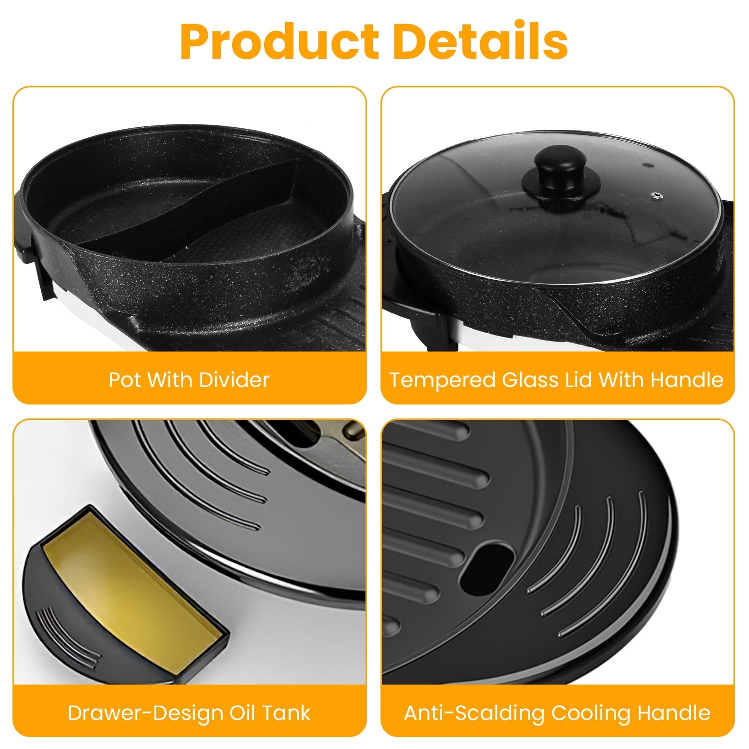 2200W  2 In 1 Electric Hot Pot With BBQ Grill Cooker