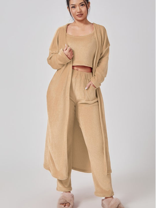 Cozy Pajama Set, 3 Piece Lounge Set, Cute Loungewear, Warm Suit Sets, Matching Set, Lounge Set, 3 Piece Pant Sets, Women Winter Dress