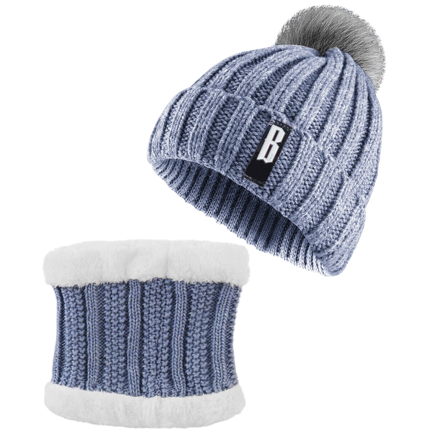 1Set Winter Beanie Hat Scarf Set Women Warm Knitting Skull Cap