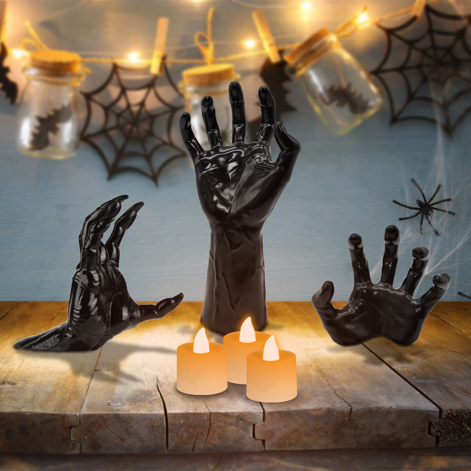 3Pcs Creepy Reaching Hands With Lighted Candles Wall Mounted Halloween