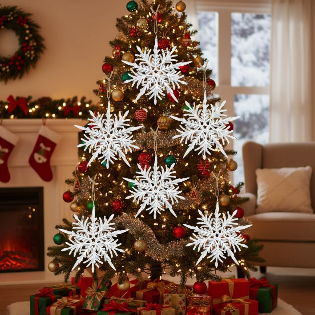 6PCS Set 6.1in Snowflake Christmas Hanging Ornaments Tree
