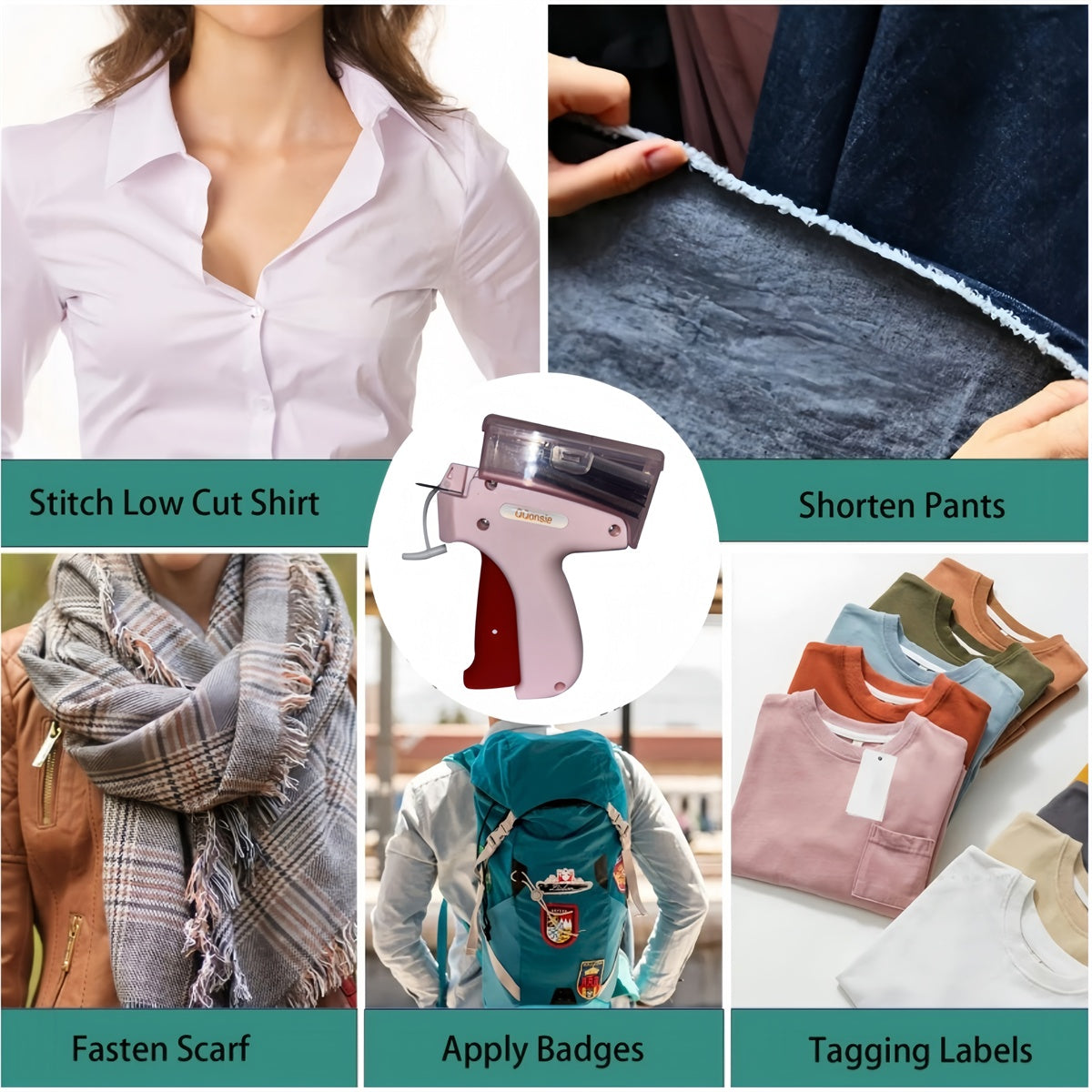 1 Count Handheld Tag Attacher Gun With 5 Counts Needles & 1000pcs Barbs Fasteners