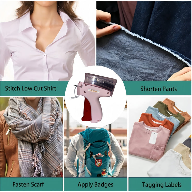 1 Count Handheld Tag Attacher Gun With 5 Counts Needles & 1000pcs Barbs Fasteners