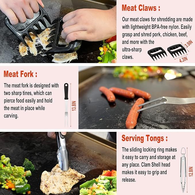 37PC Flat Top Grill Accessories Set - Must Have for Your Outdoor with Professional Griddle Spatula