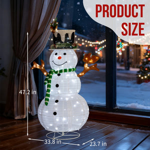 4ft White Squirrel And Star Snowman, 120L White LED Ligh