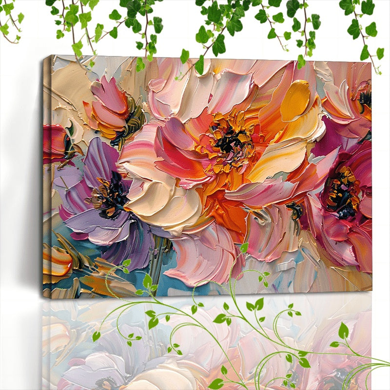 1pc Vibrant Floral Canvas Art With Wooden Frame