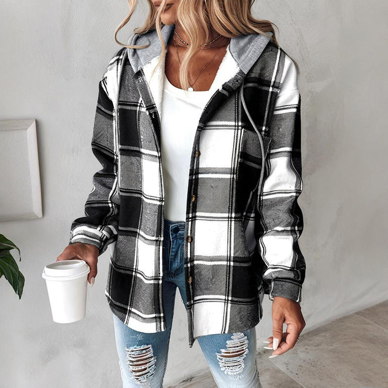 Women's Plaid Hoodie Long Sleeve Jacket