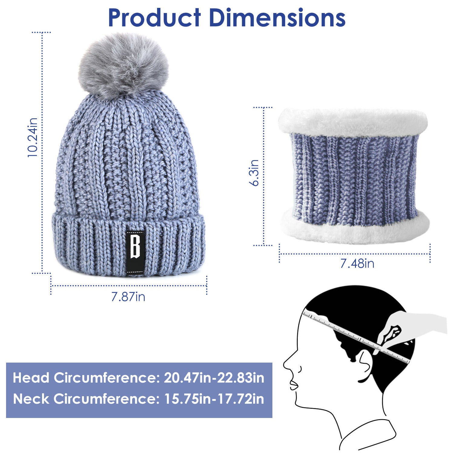 1Set Winter Beanie Hat Scarf Set Women Warm Knitting Skull Cap