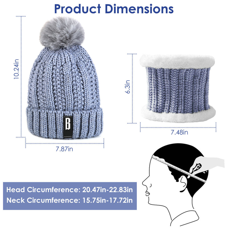 1Set Winter Beanie Hat Scarf Set Women Warm Knitting Skull Cap