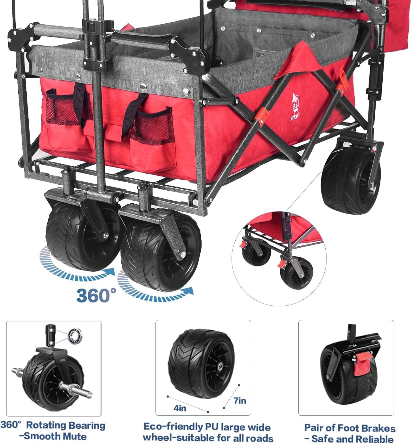 Collapsible Wagon 140L Wagons Carts Foldable With Removable Canopy