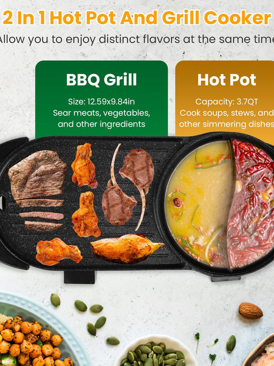 2200W  2 In 1 Electric Hot Pot With BBQ Grill Cooker